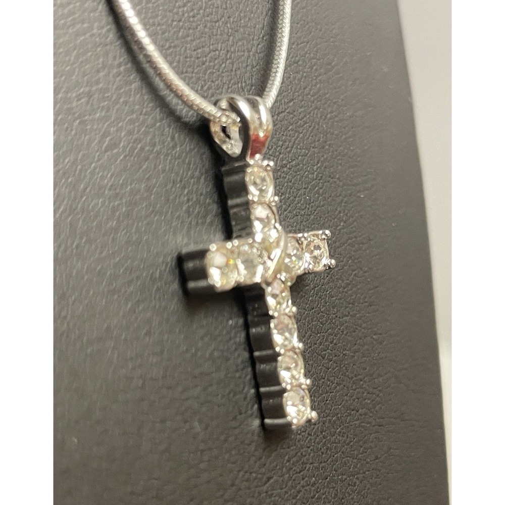 Rhinestone Cross Necklace Silver tone Costume Jewelry Faith Pendant Easter - Picture 4 of 9